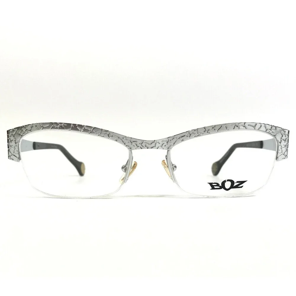 BOZ Eyeglasses Frames VIM 1313 Silver Cracked Earth Pattern Half Rim 52-18-135
